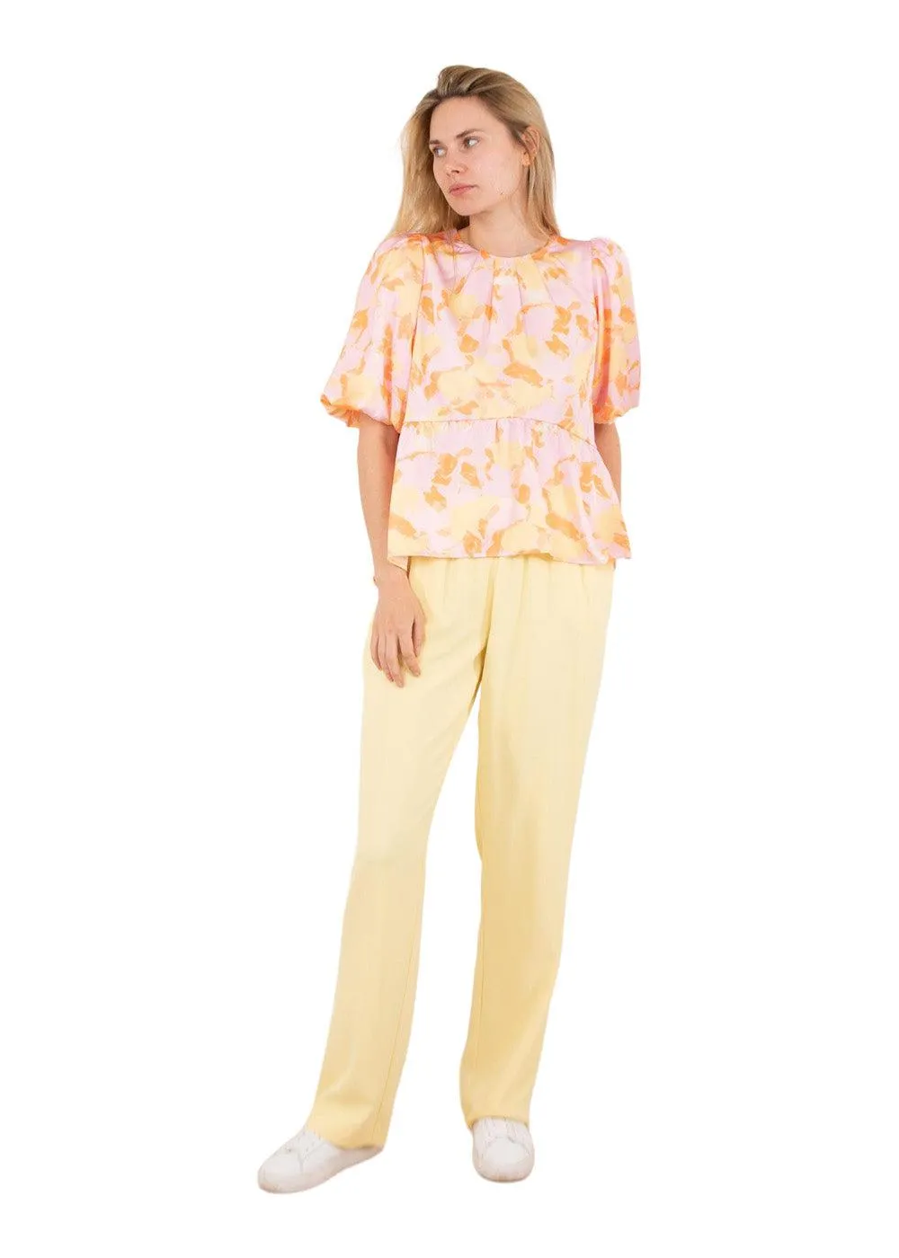 Ruthie Flower Brush Blouse - Tangerine