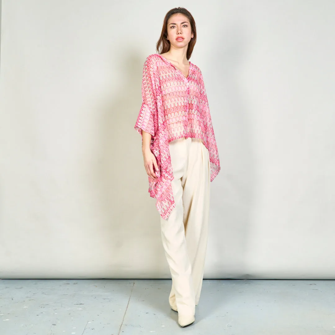 Sheer abstract printed shirt with asymmetric hem wholesale