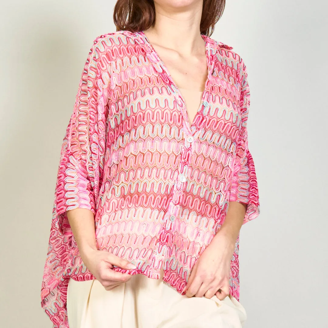 Sheer abstract printed shirt with asymmetric hem wholesale