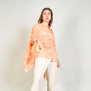 Sheer abstract printed shirt with asymmetric hem wholesale
