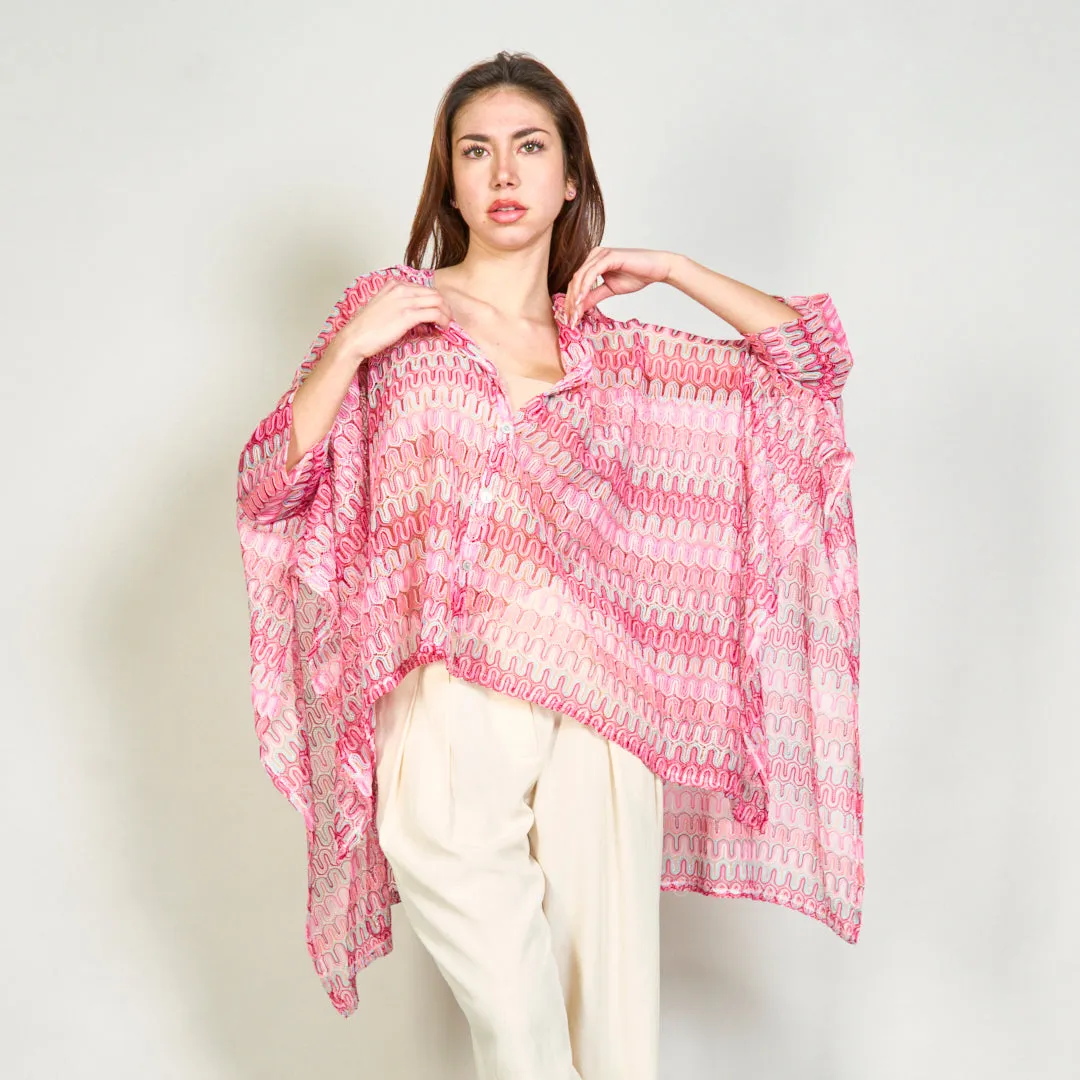 Sheer abstract printed shirt with asymmetric hem wholesale