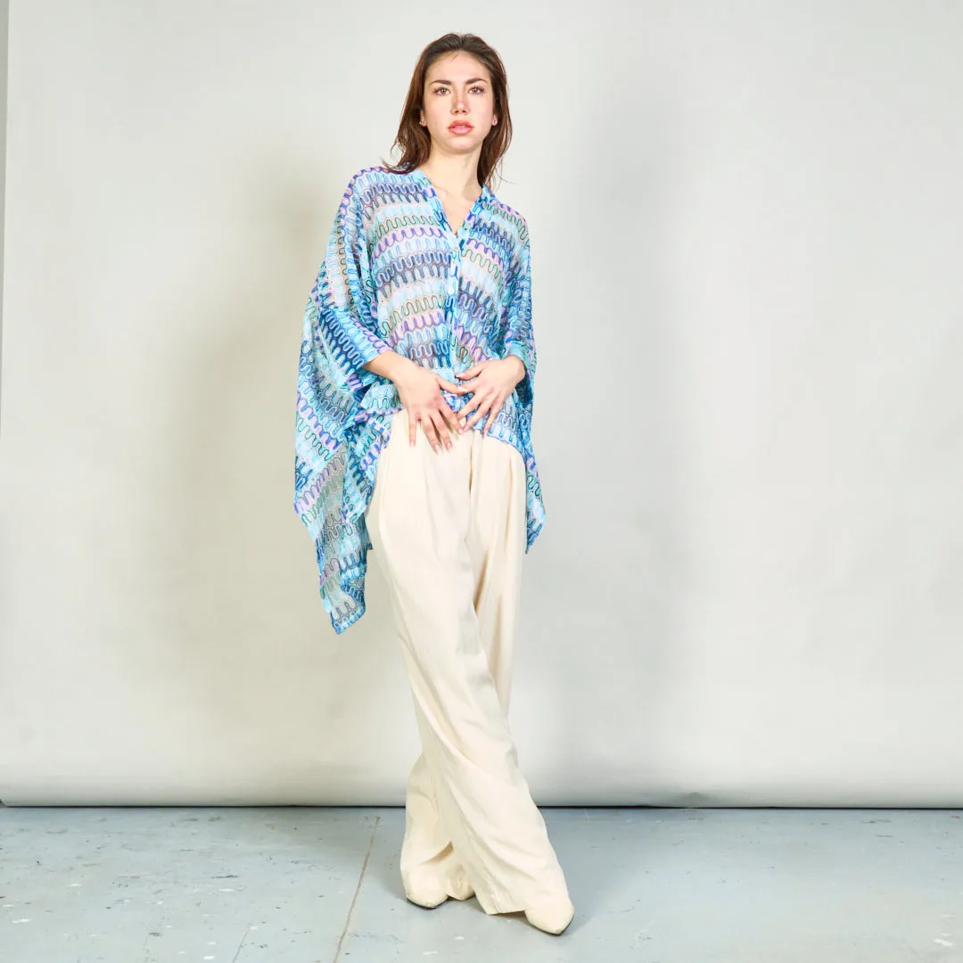 Sheer abstract printed shirt with asymmetric hem wholesale