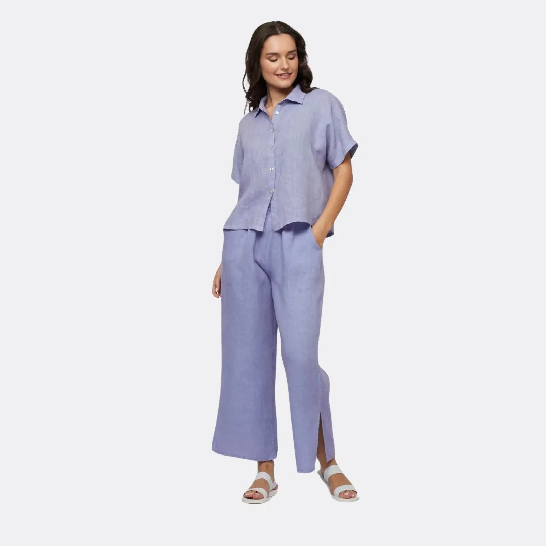 Short Sleeve Linen Blouse (Lilac)