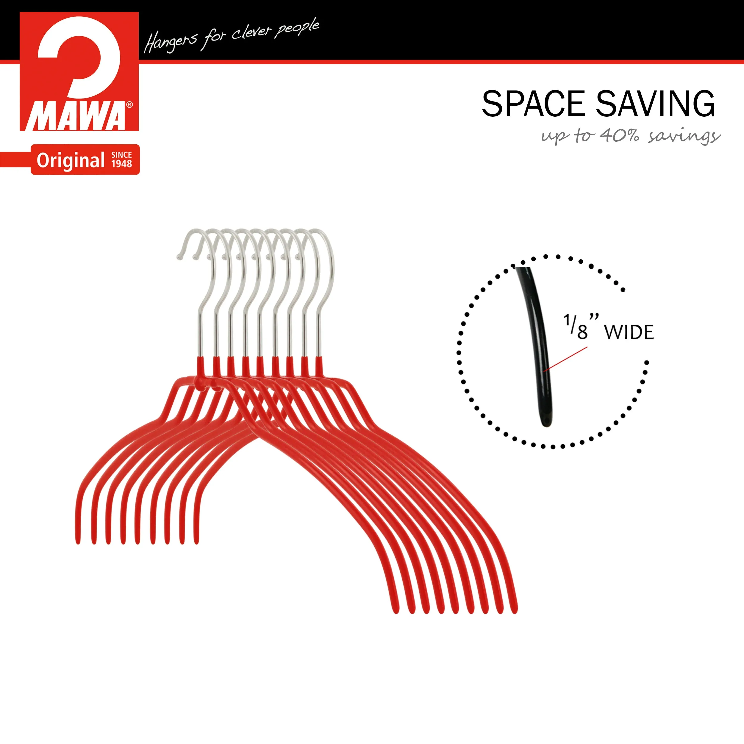 Silhouette Space-Saving Shirt Hanger, Narrow, 36-FT, Red