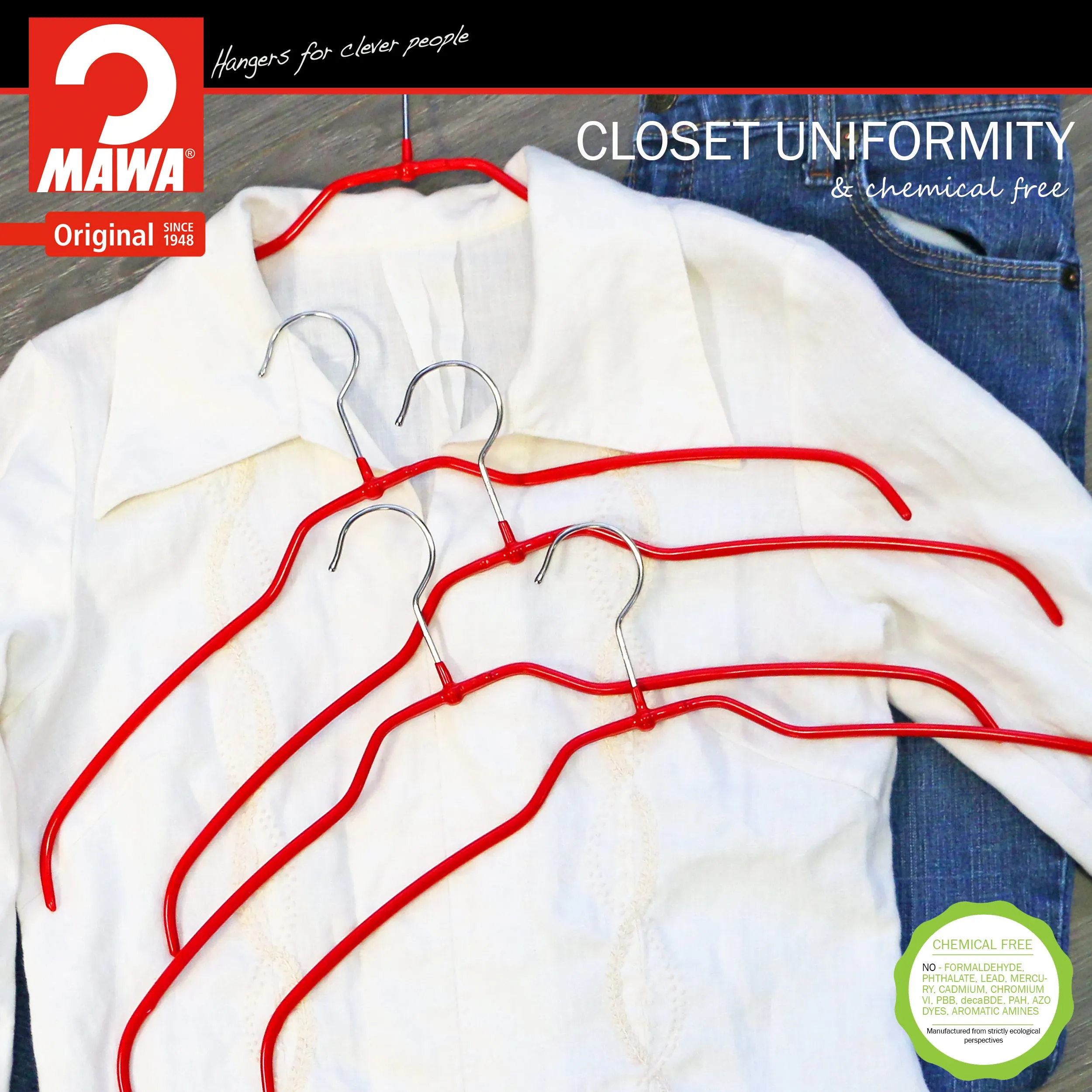 Silhouette Space-Saving Shirt Hanger, Narrow, 36-FT, Red