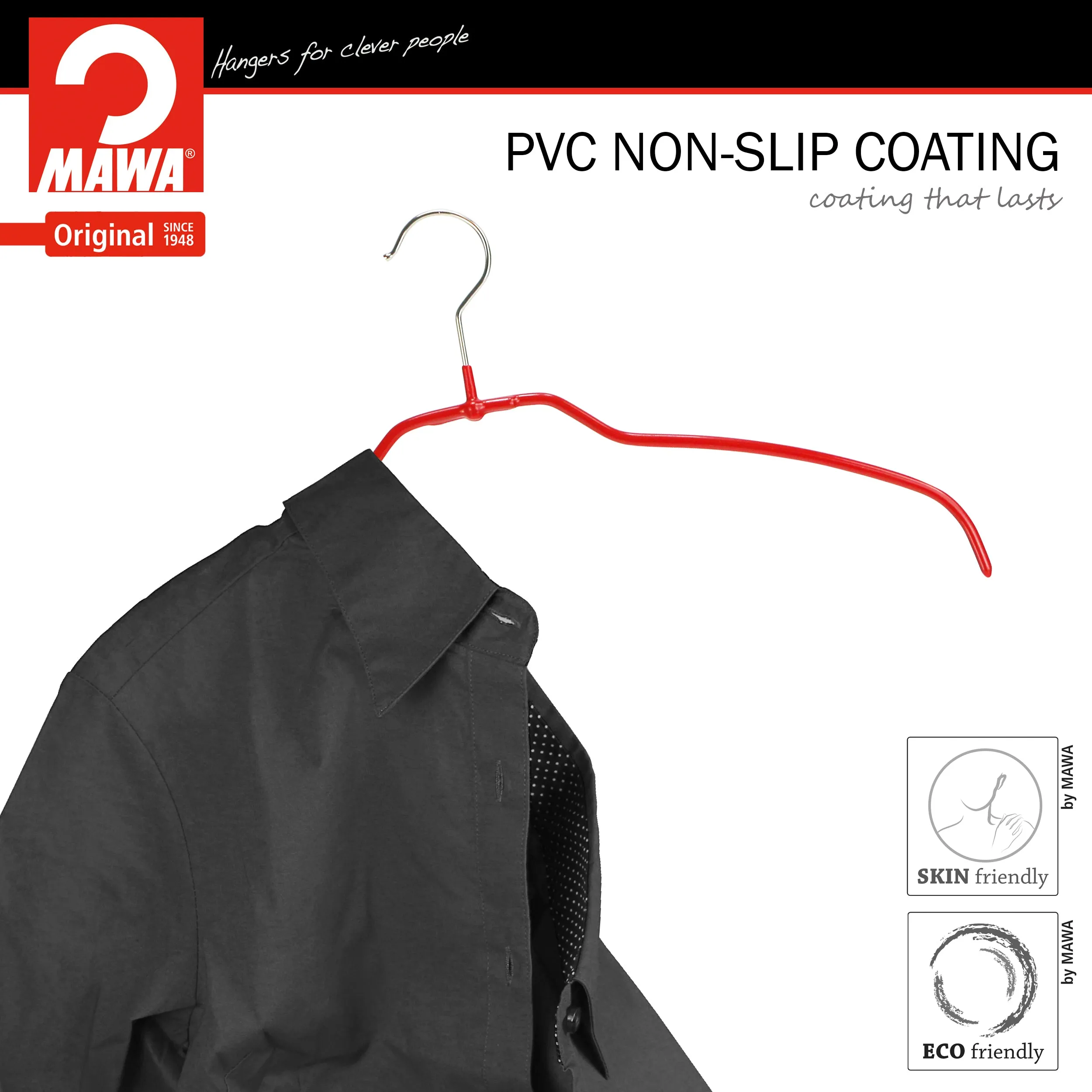 Silhouette Space-Saving Shirt Hanger, Narrow, 36-FT, Red