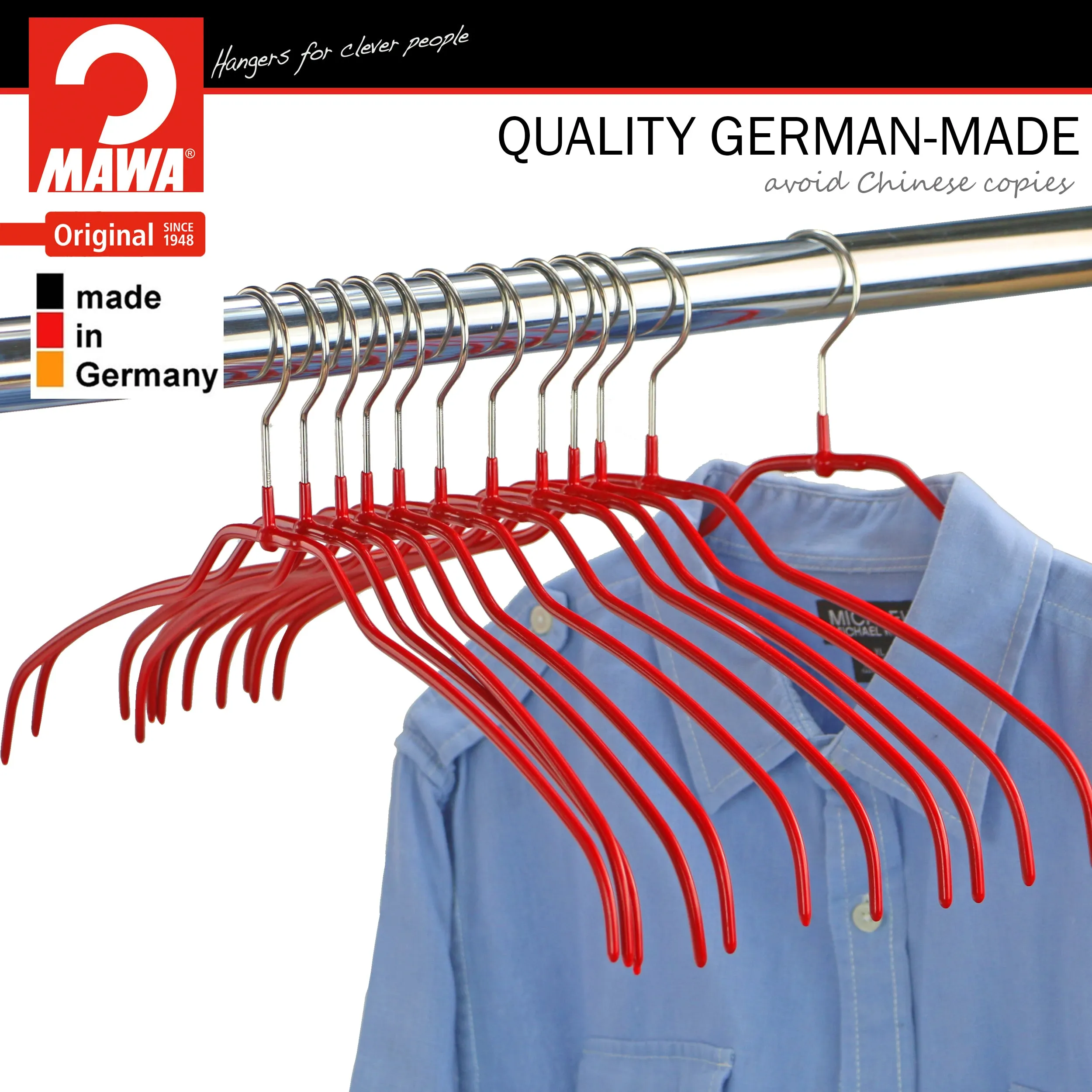 Silhouette Space-Saving Shirt Hanger, Narrow, 36-FT, Red