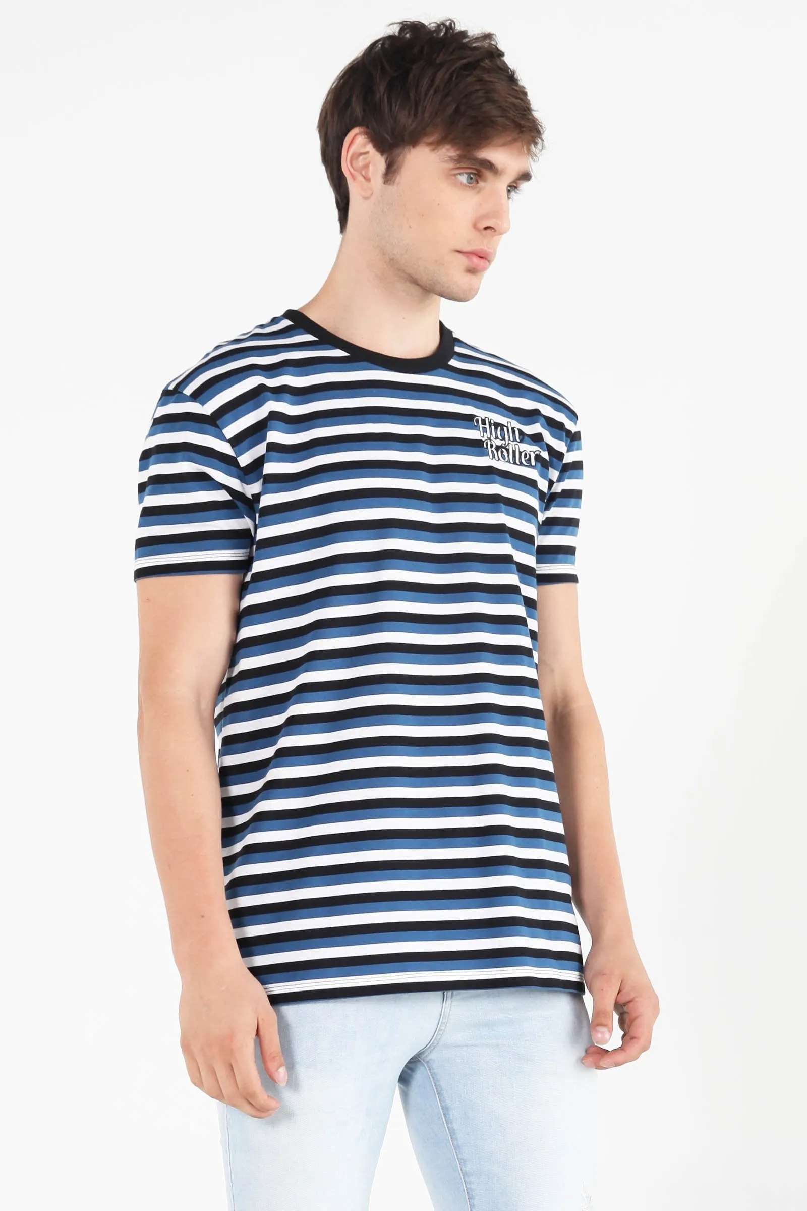 Striped Relaxed Fit Tee With Embroidery