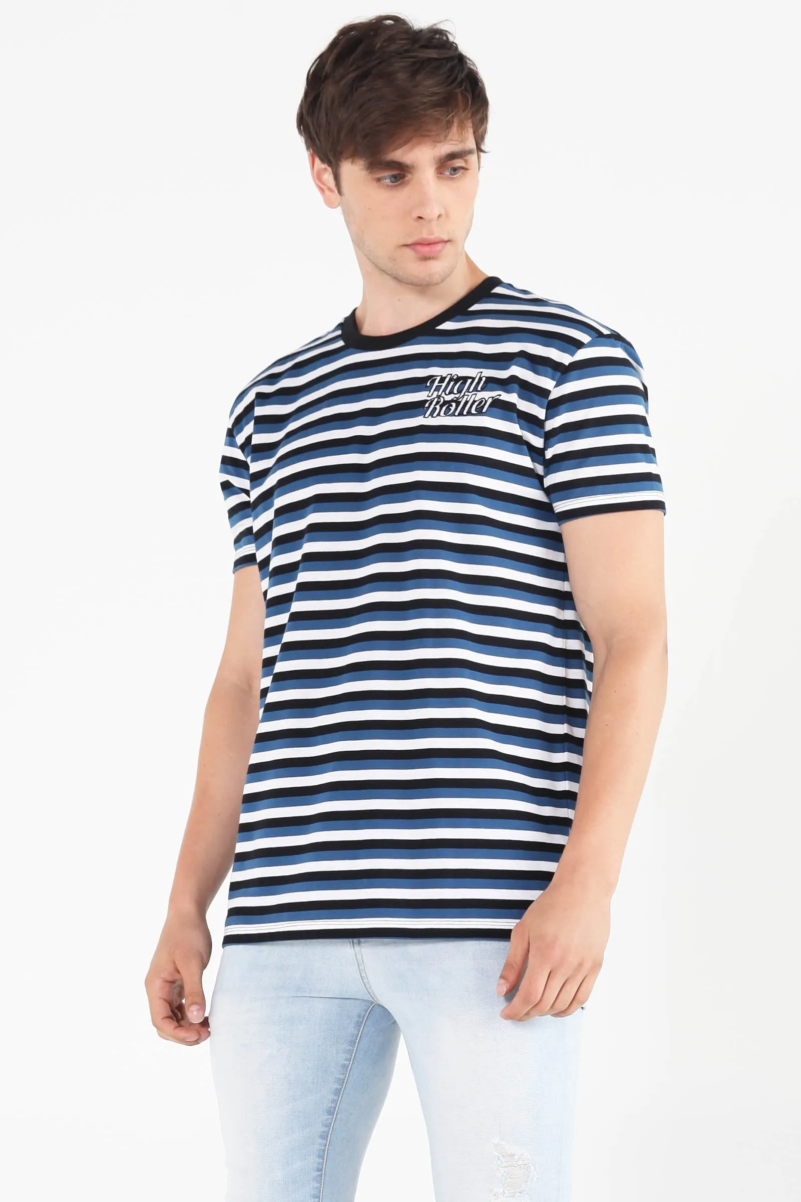 Striped Relaxed Fit Tee With Embroidery