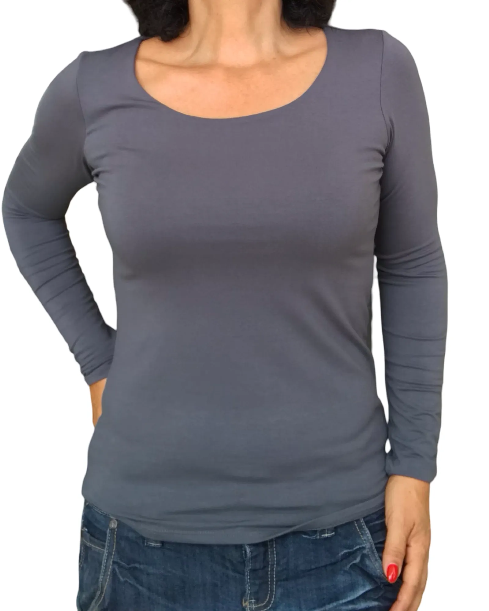 T-shirt uni Large/XLarge manche longue col en U