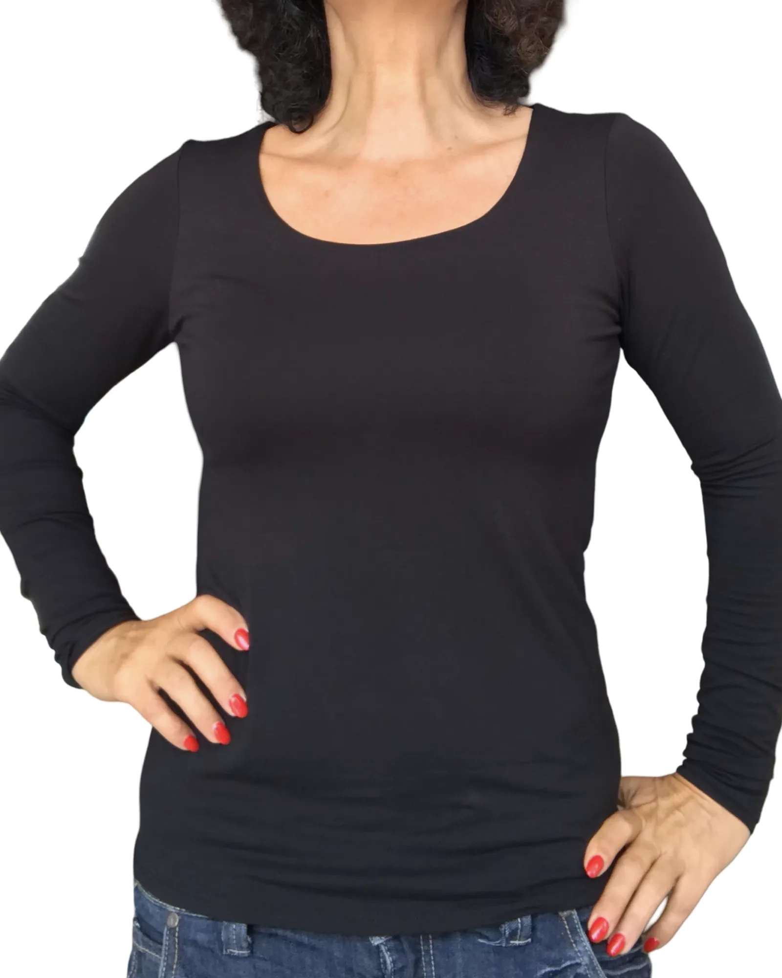T-shirt uni Large/XLarge manche longue col en U