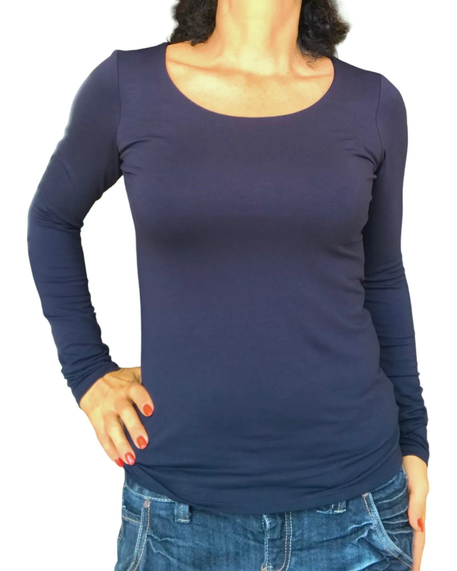 T-shirt uni Large/XLarge manche longue col en U