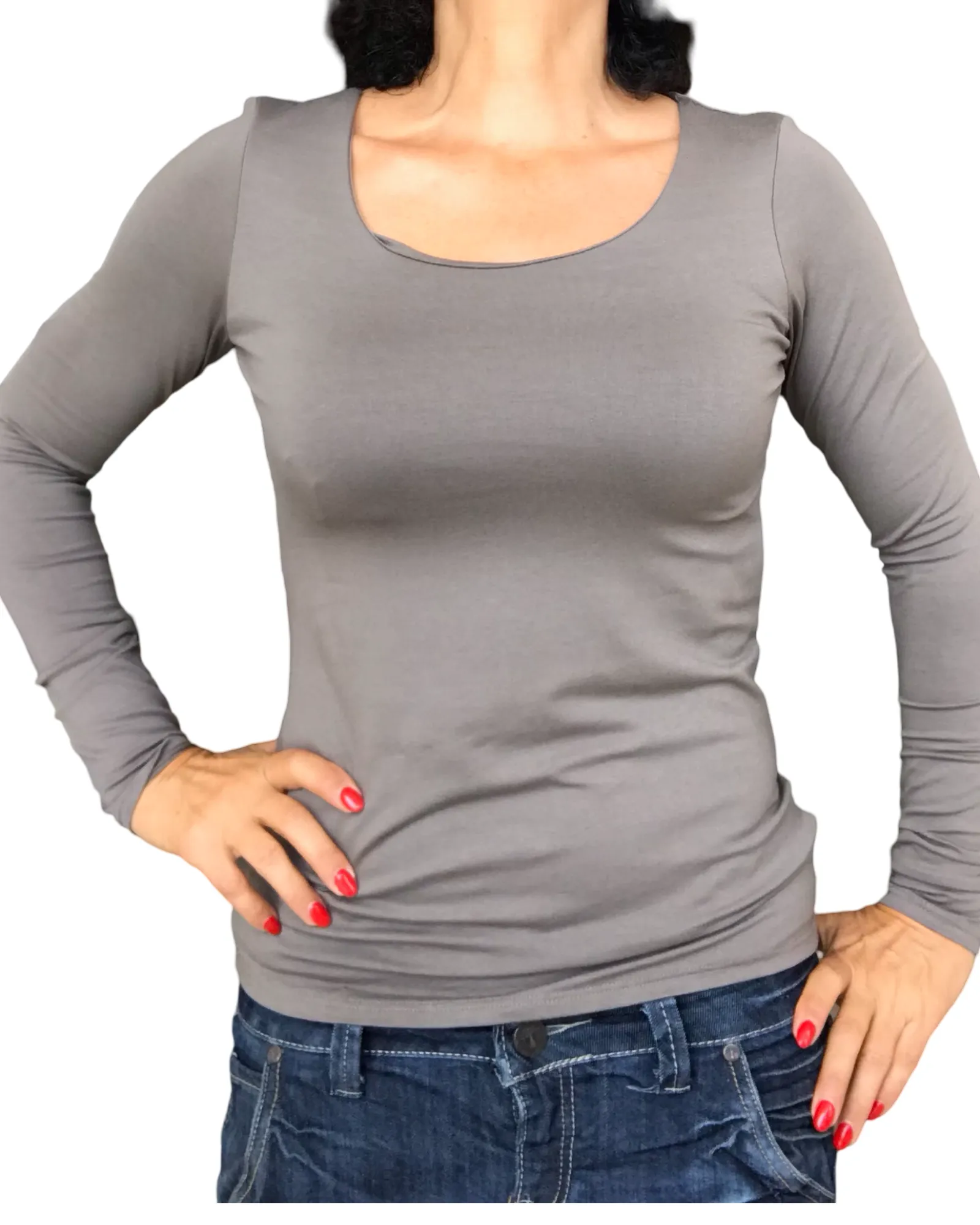 T-shirt uni Large/XLarge manche longue col en U