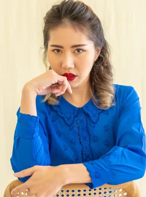 Vintage Blue Chiffon Full Sleeved Floral Blouse