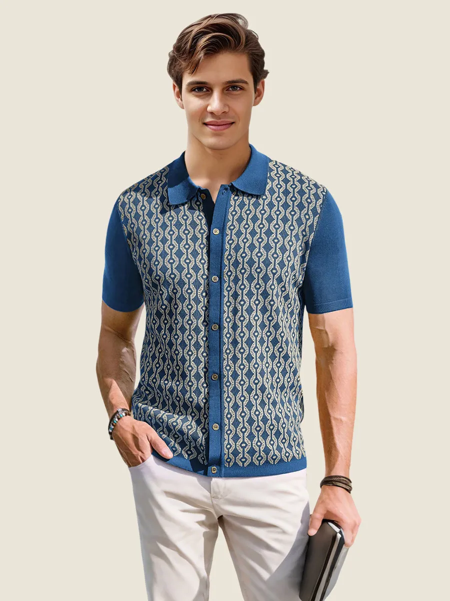 Vintage Geometric Knit Polo Shirt