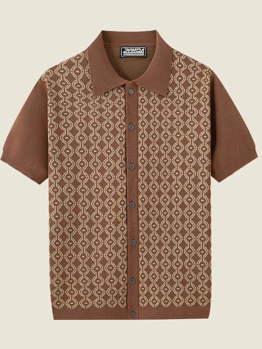 Vintage Geometric Knit Polo Shirt