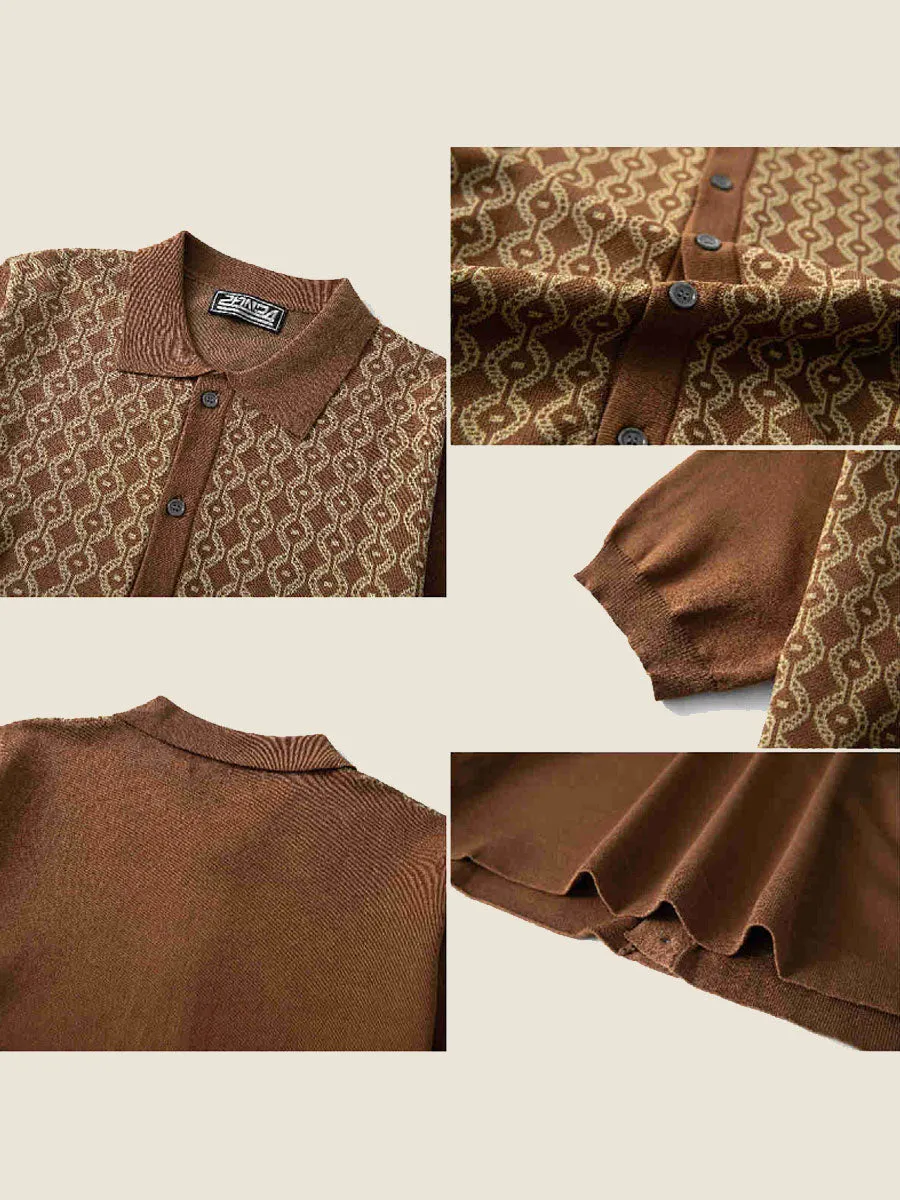 Vintage Geometric Knit Polo Shirt