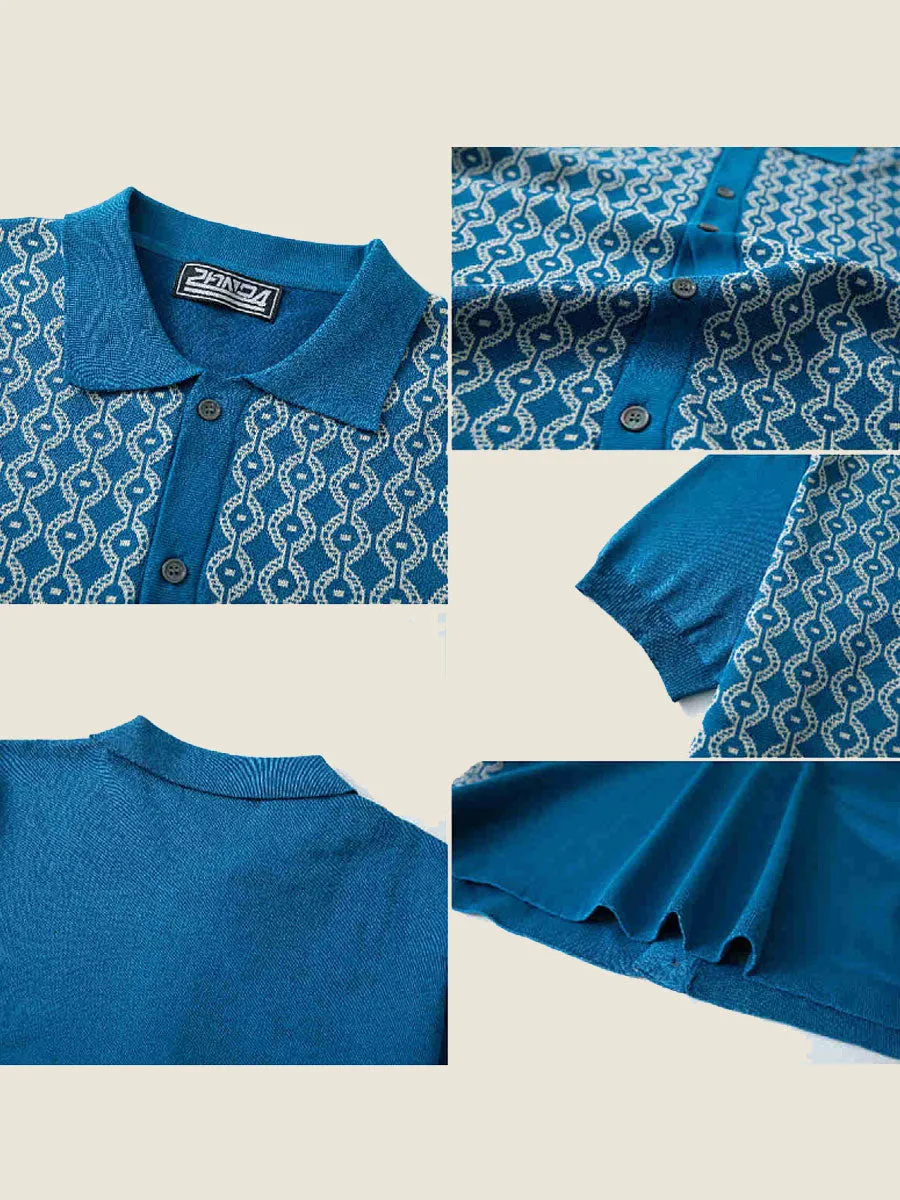 Vintage Geometric Knit Polo Shirt