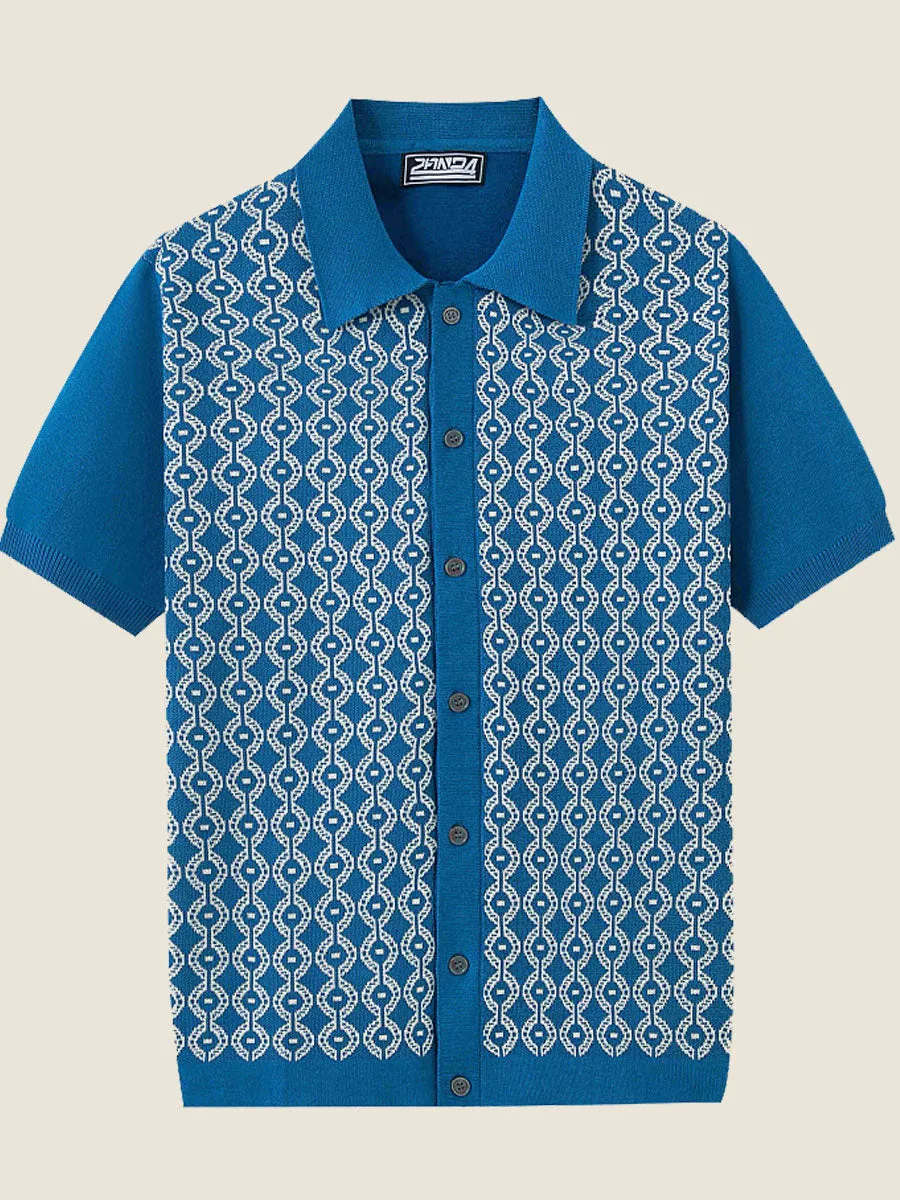 Vintage Geometric Knit Polo Shirt