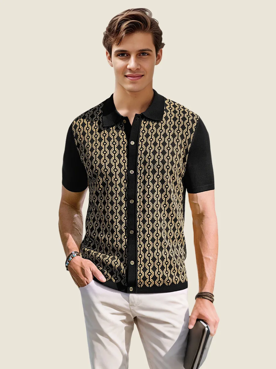 Vintage Geometric Knit Polo Shirt