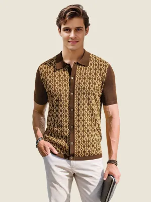 Vintage Geometric Knit Polo Shirt