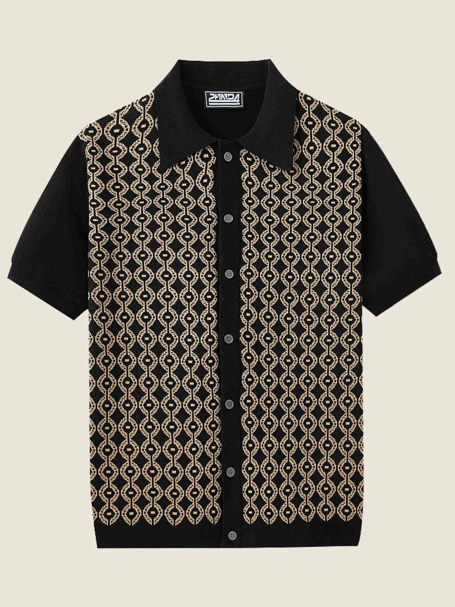 Vintage Geometric Knit Polo Shirt