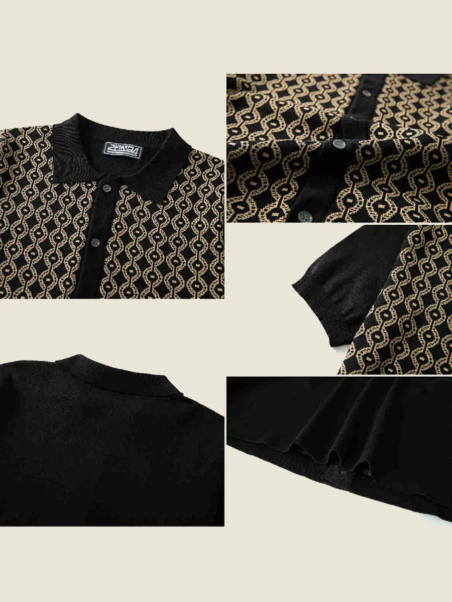 Vintage Geometric Knit Polo Shirt