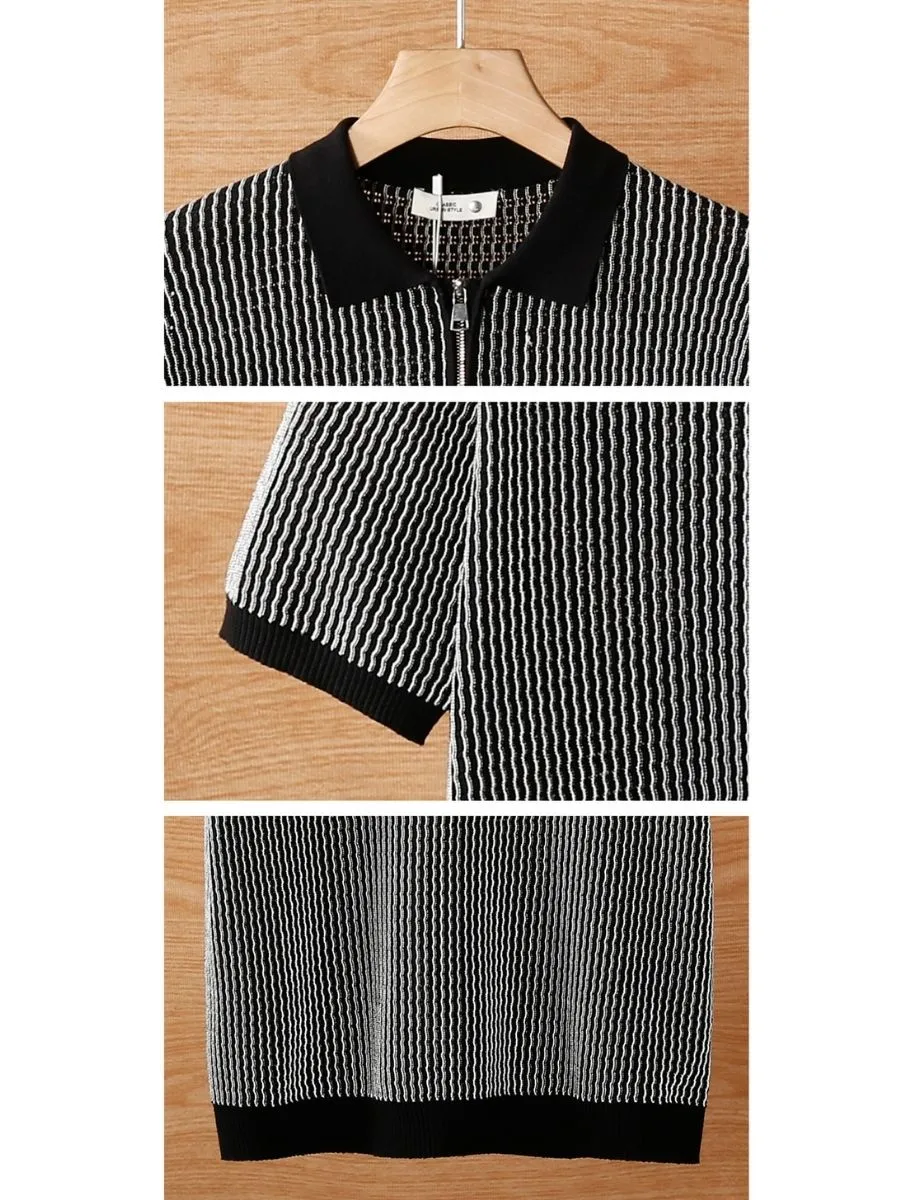 Waffle Textured Knit Zip Polo