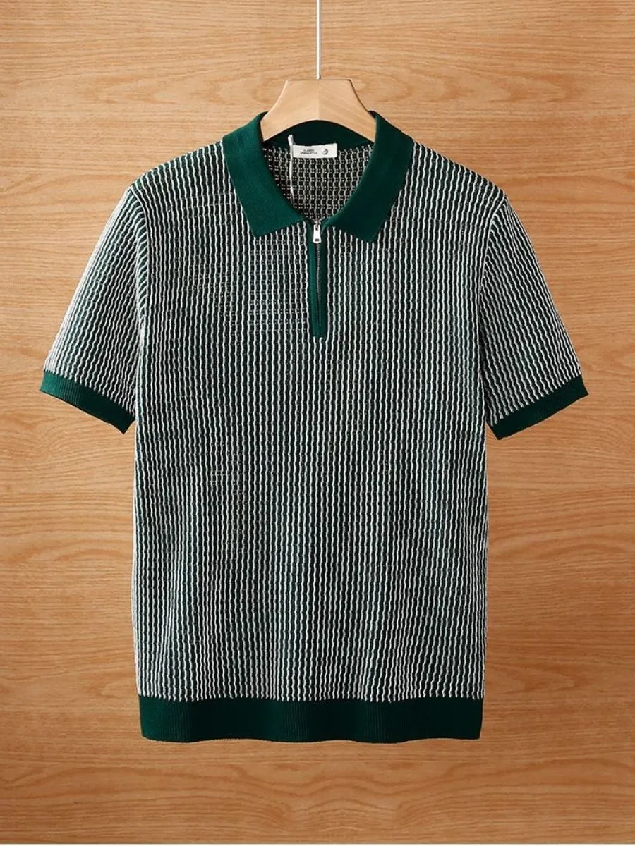 Waffle Textured Knit Zip Polo