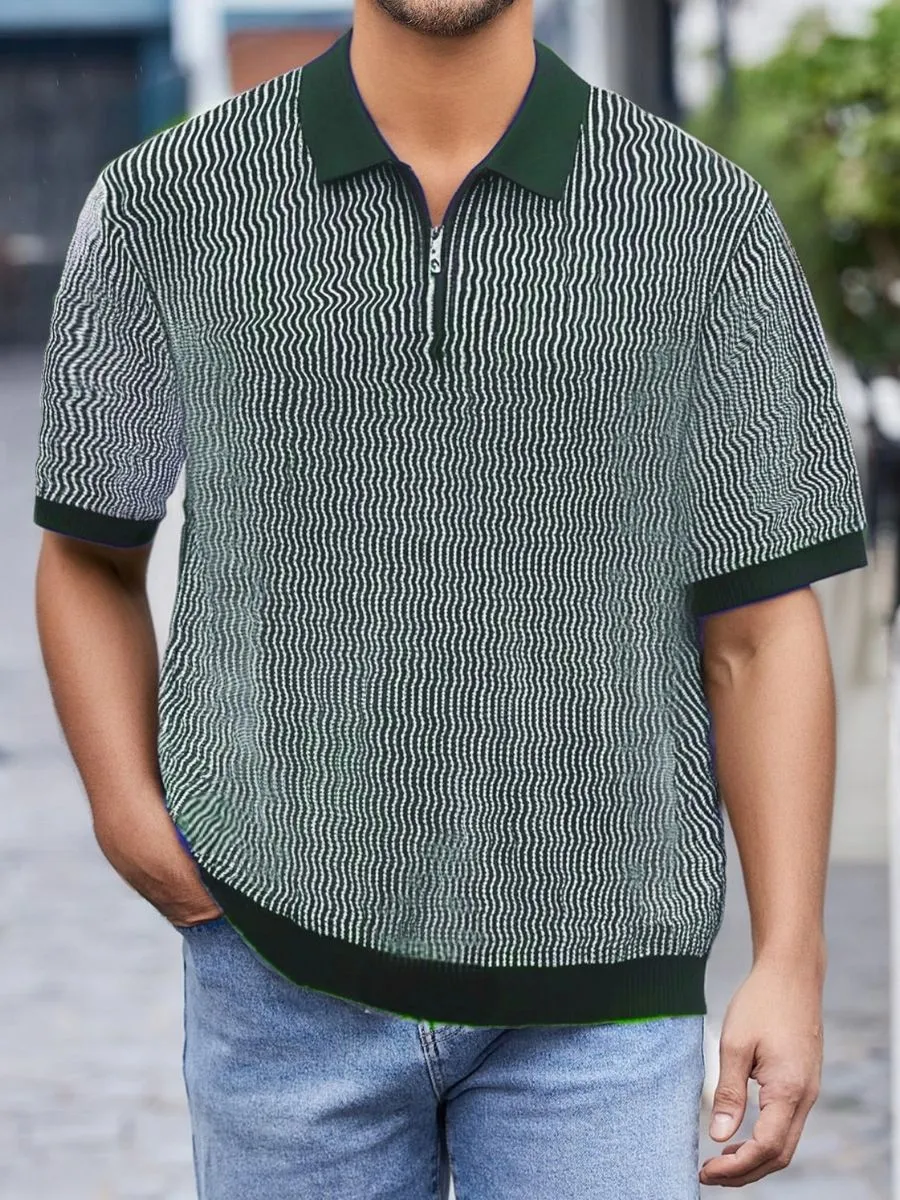Waffle Textured Knit Zip Polo