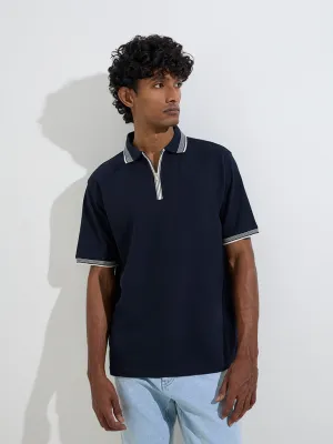 WES Casuals Black Relaxed-Fit Polo T-Shirt