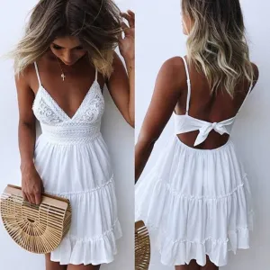 White Lace Halter Dress mini dress