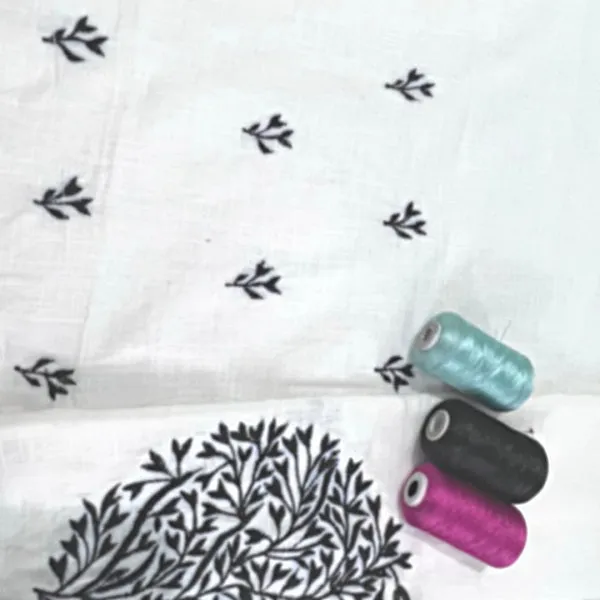 WHITE WITH BLACK EMBROIDERY COTTON BLOUSE MATERIAL