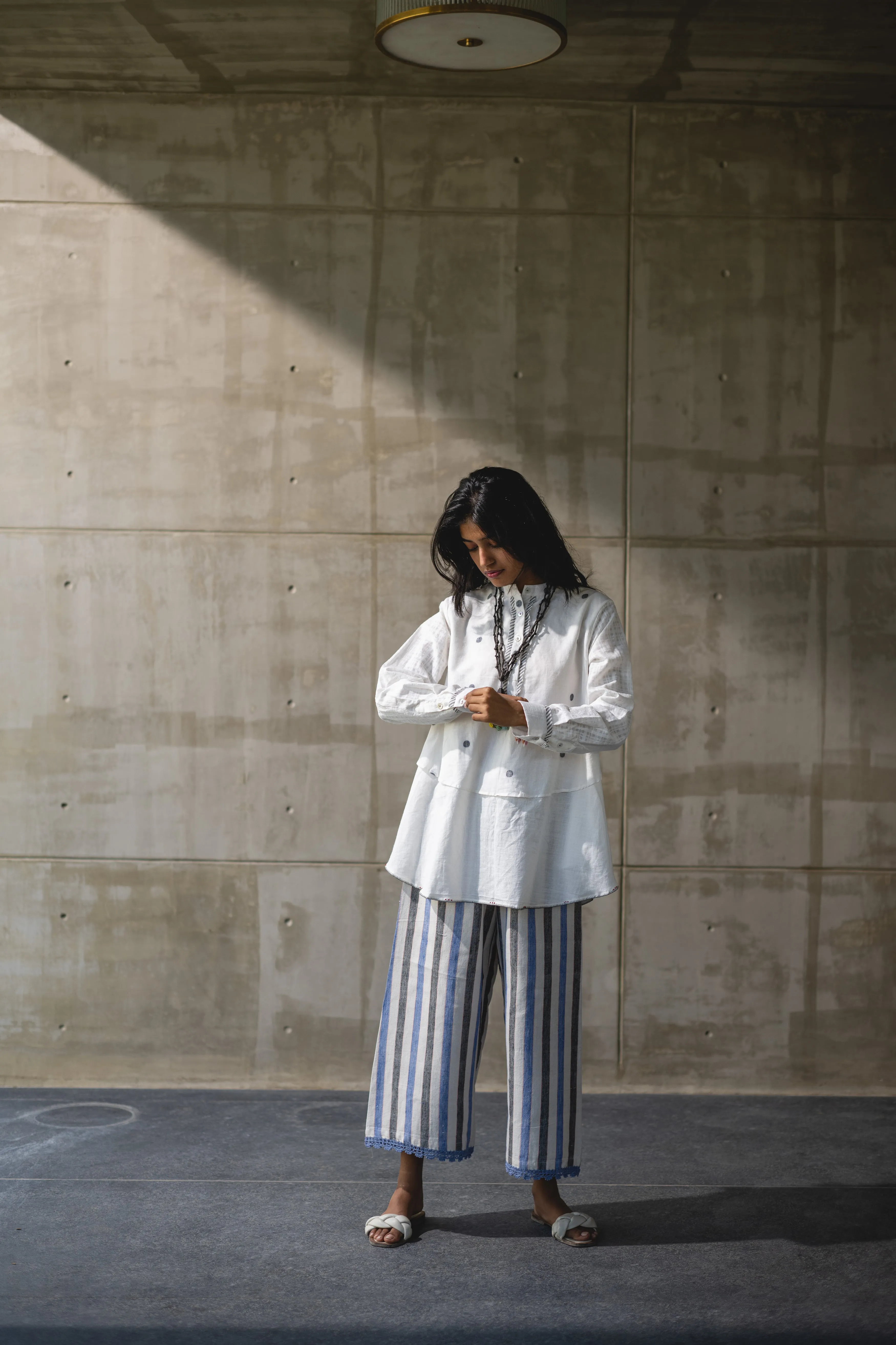 White Work Wear Handwoven Tunic Top