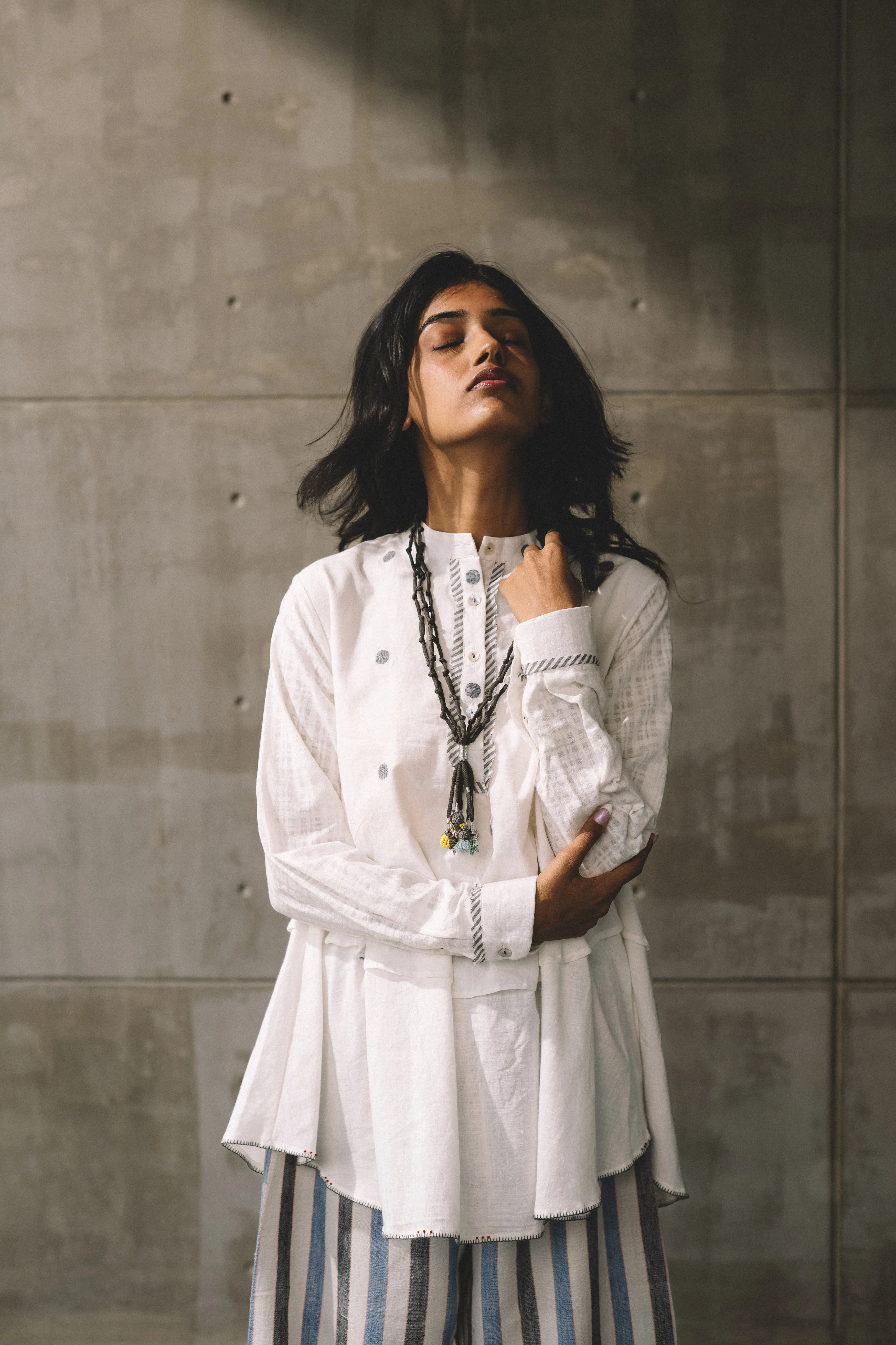White Work Wear Handwoven Tunic Top