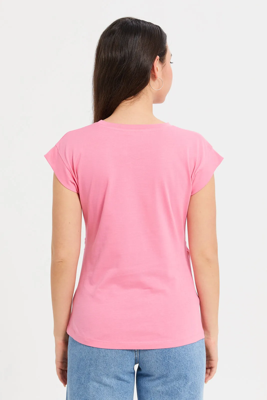 Women Pink Paris Print T-Shirt