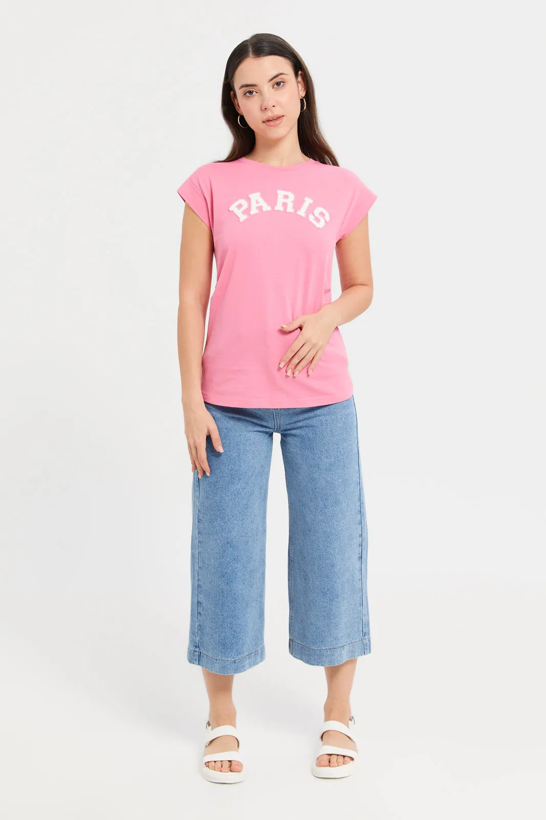 Women Pink Paris Print T-Shirt
