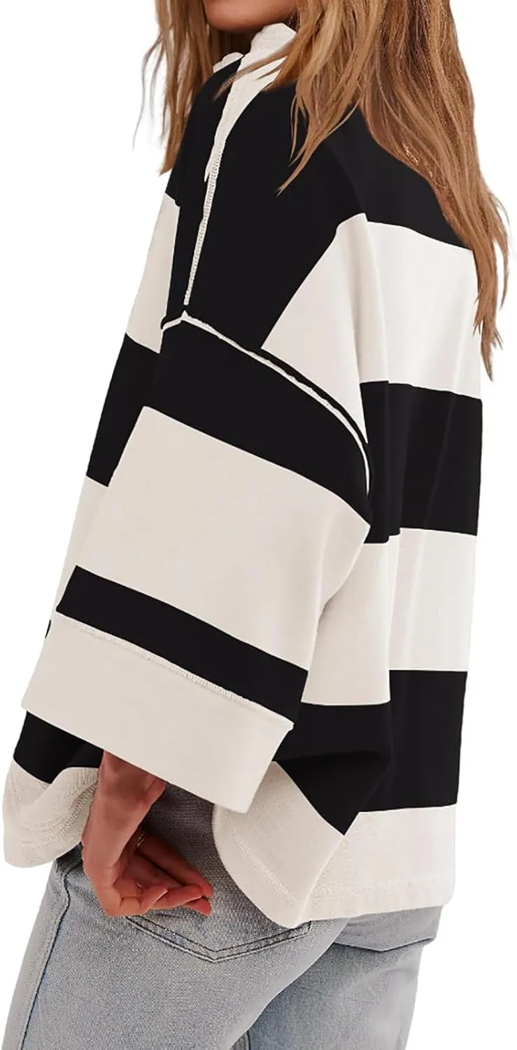 Women's Half Zip Sweatshirts Lightweight Oversized Tshirt Shirts Fall Trendy Long Sleeve V Neck Pullover Blouse Tops
