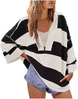 Women's Half Zip Sweatshirts Lightweight Oversized Tshirt Shirts Fall Trendy Long Sleeve V Neck Pullover Blouse Tops