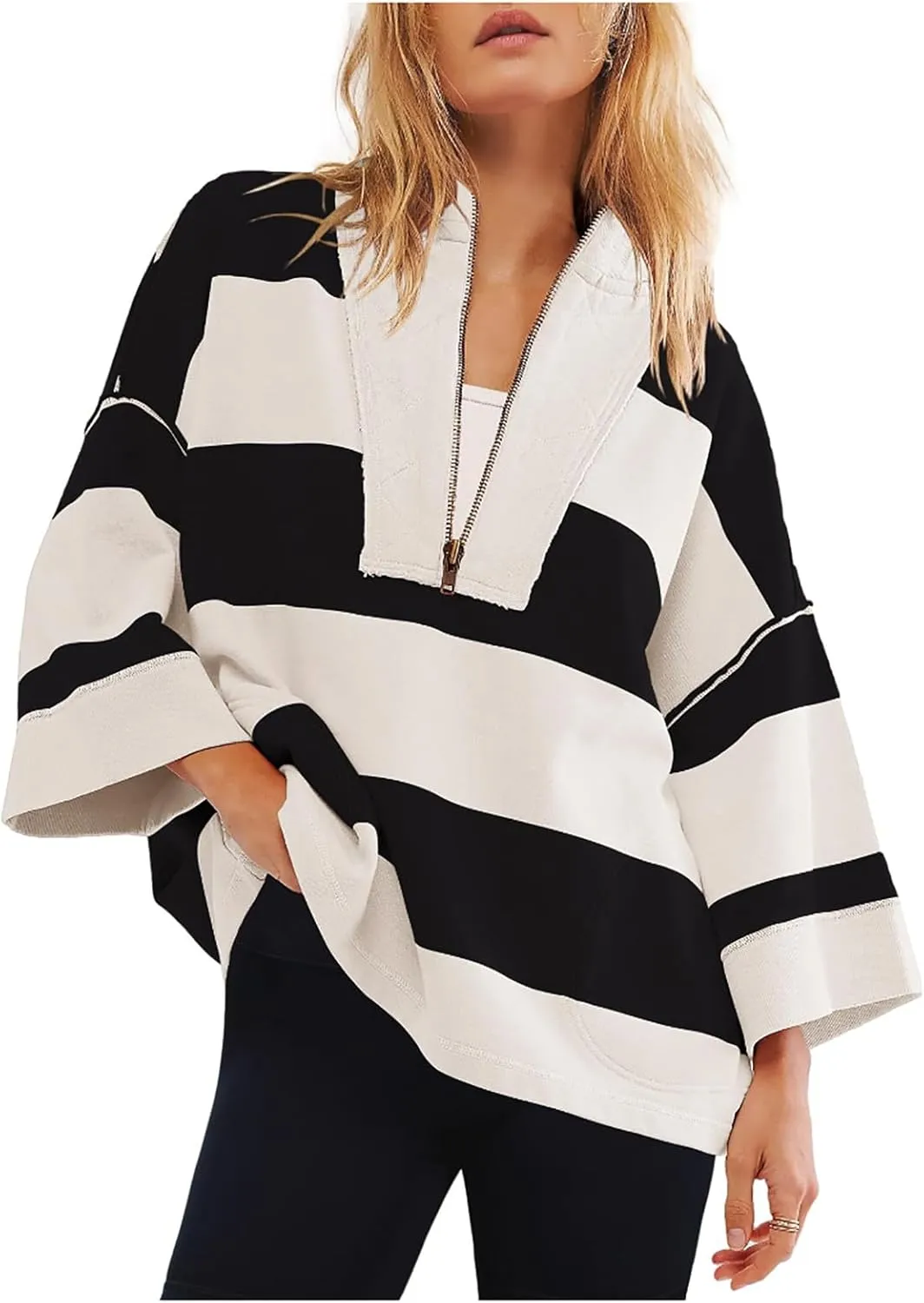 Women's Half Zip Sweatshirts Lightweight Oversized Tshirt Shirts Fall Trendy Long Sleeve V Neck Pullover Blouse Tops
