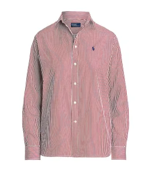 Women's Relaxed Fit Striped Cotton Shirt Red