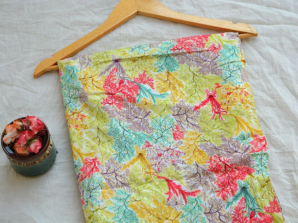 Yellow Multicolor Autumn Seasonal Traditional Digital Print Cotton Rayon Fabric